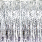 GOER 6.4 ft x 8.2 ft Metallic Tinsel Foil Fringe Curtains,Pack of 2 Party Streamer Backdrop for Birthday,Graduation Decorations and New Year Eve (Silver)