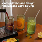 AkutaaVintage Hobnail Drinking Glasses Set of 6, 16 oz Large Capacity Embossed Green Tumblers, Highball Glasses for Water, Cocktail, Beer, Whiskey, Kitchen & Bar Use