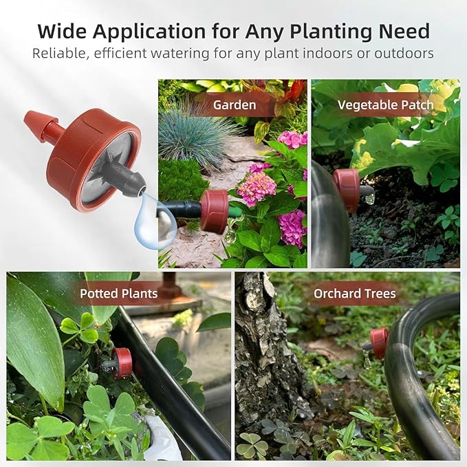 60PCS 0.75 GPH Pressure Compensating Drip Irrigation Spot Watering Drippers/Emitters, Self-Cleaning Constant Flow Drip Irrigation Emitters Heads Irrigation Drippers Parts for Drip Irrigation System