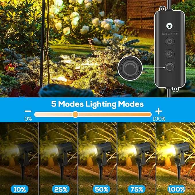 ZYAN Low Voltage Landscape Spotlights LED Landscape Lighting with Sensor, IP65 Waterproof Outdoor Lights for Yard Garden Pathway, Plant Tree Spoltights Dimmable with Timer, Auto ON/Off (6 Pack)