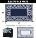 Outdoor Patio Rug 5'x8' Waterproof Outside Area Rugs Blue Reversible Plastic Straw Carpet for RV Deck Camping Entryance Porch Picnic Balcony Beach