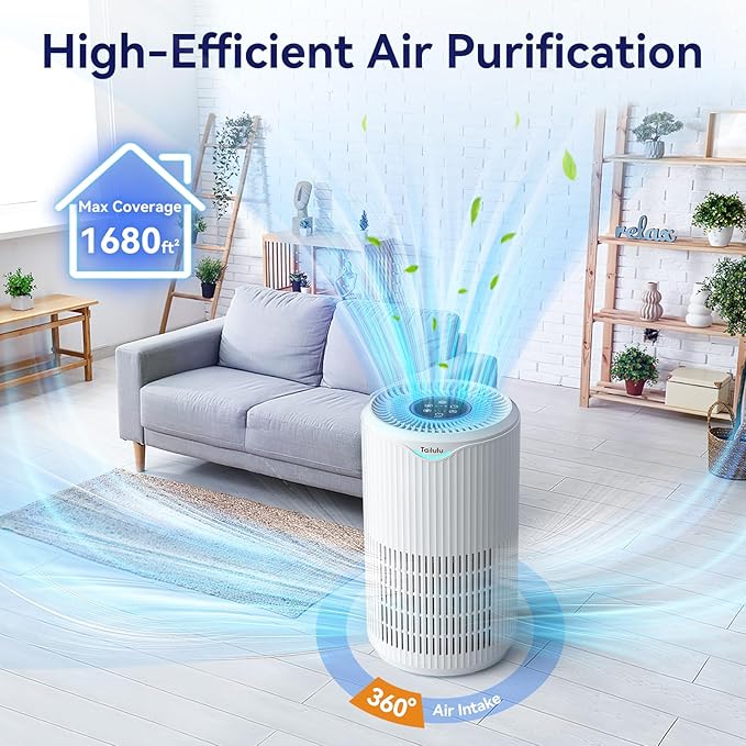 Air Purifiers for Home Large Room Up to 1680 Ft², Tailulu H13 HEPA Air Filter Cleaner, 360° Air Intake & Outlet,Smoke Dust Pollen,15dB Sleep Mode Air Purifiers for Bedroom Living Room, Kitchen, Office