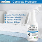Premo Guard Natural Mite Spray – 16 oz Bottle – Plant Based Treatment for Dust, Spider, Carpet, Bird, Rat Mites – Safe for Families, Pet, Home, Bedding & Furniture When Used As Directed