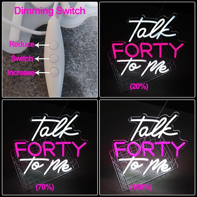 Talk Forty To Me Neon Sign Led 40th Birthday Neon Light Dimmable 40th Madam Birthday Gift For Women Neon Sign For Wedding Christmas Halloween Decor Birthday Gift For Girl Wife Lover(USB Sign)