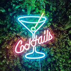 Cocktail Neon Sign, 11" x 13.7" Multicolor Acrylic Wall Mount, Tabletop, Hanging Chain LED Sign for Home Bar Decor