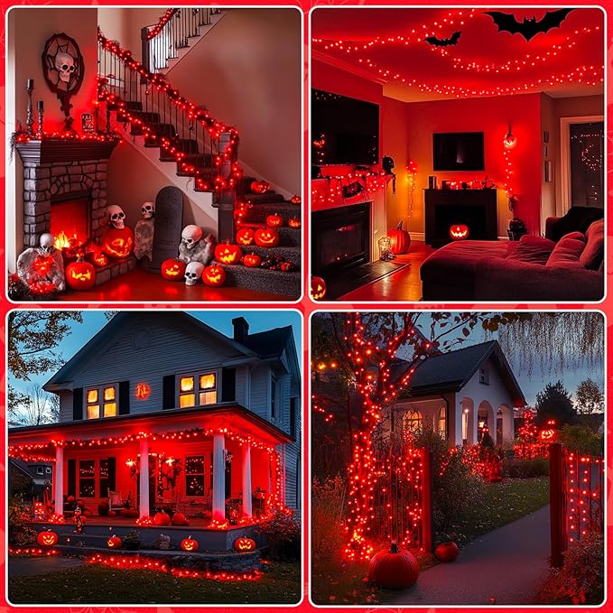 JMEXSUSS 400 LED Red Lights for Halloween, 132ft Halloween String Lights Plug in with Remote, Indoor Outdoor Red Light for Tree Porch Yard House Christmas Decorations