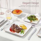 Herogo 12 Pieces Square Stoneware Dinnerware Dishes Set for 4, Handmade Dining Plates and Bowls Sets, Double Reactive Glaze, Microwave & Dishwasher Safe, Scratch Resistant, Ivory White