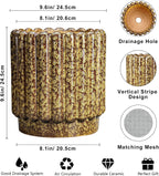 Ceramic Pots for Plants - 9.6 Inch Ceramic Planters for Indoor Plants, Round Flower Pots with Drainage Hole, Fluted Large Planter Outdoor, Patio Decor, Garden Gifts, Yellow