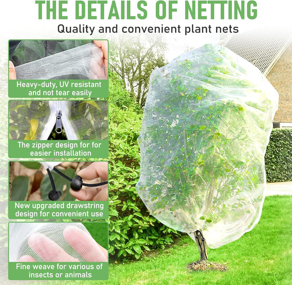 Fruit Tree Netting for Cicadas, 2Pcs 8x8 FT Plant Mesh Netting for Garden Protection with Zipper, Blueberry Bush Insect Netting Cover as Pest Barrier from Bird for Apple, Tomato