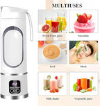 Cordless Blender - Dual 1500mah Battery & 12 Blades | 3-Speed 450ml Portable Blender| For Smoothies, Juicing, Ice Crushing, Travel, Gym