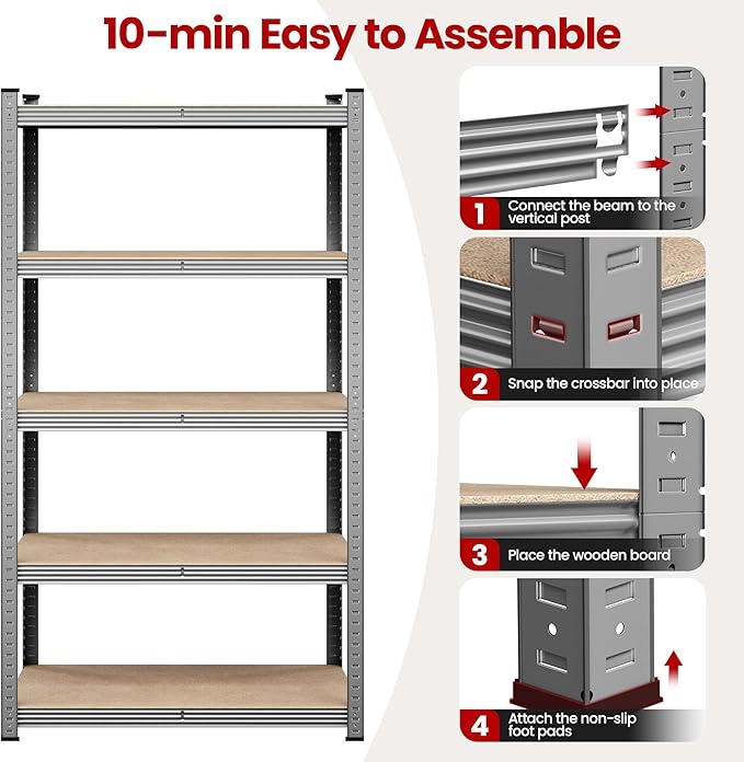 Yaheetech Standing Shelf Units, 5 Tier Storage Shelf, Heavy Duty Shelving, Adjustable Garage Shelves, Utility Rack Shelf Unit, Basement Warehouse Shed, 35.5" Wx 16" D x 71" H - Light Gray