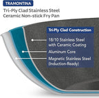 Tramontina Signature 8-Inch Tri-Ply Clad Stainless Steel Small Frying Pan with Ceramic Non Stick Interior, Induction-Ready Nonstick Skillet, Oven-Safe, Dishwasher-Safe