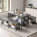 DWVO 3-Piece Dining Table Set for 4-6 People, 63" Dining Room Table with 2 Benches, Industrial Rectangular Dining Room Table Set with Storage for Kitchen, Dining Room, Grey