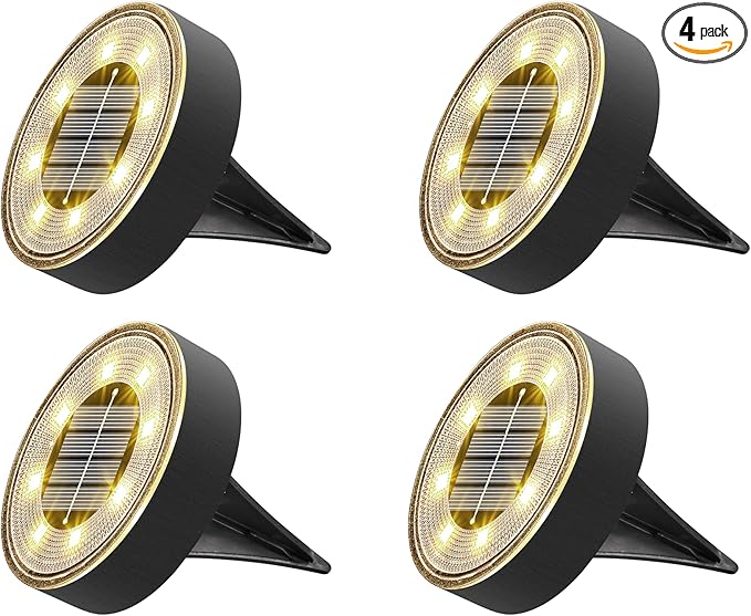 Joomer Solar Ground Lights, 4 Pack 8 LED Solar Lights Outdoor Waterproof IP68 Disc Light Landscape Lighting Garden Light for Patio Pathway Lawn Yard Driveway Walkway(Warm White)
