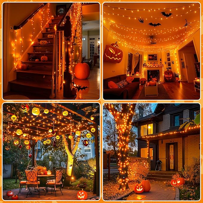JMEXSUSS Halloween Lights: 132ft 400 LED Orange Halloween Outdoor Indoor String Lights Plug in - Orange Lights for Halloween Christmas Decorations