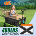 Collapsible Wagon Cart Foldable 37" L 480lbs Capacity, Heavy Duty Beach Wagon, Shopping Carts with Wheels for Grocery, Camping, Shopping, Beach, Fishing, Garden Cart