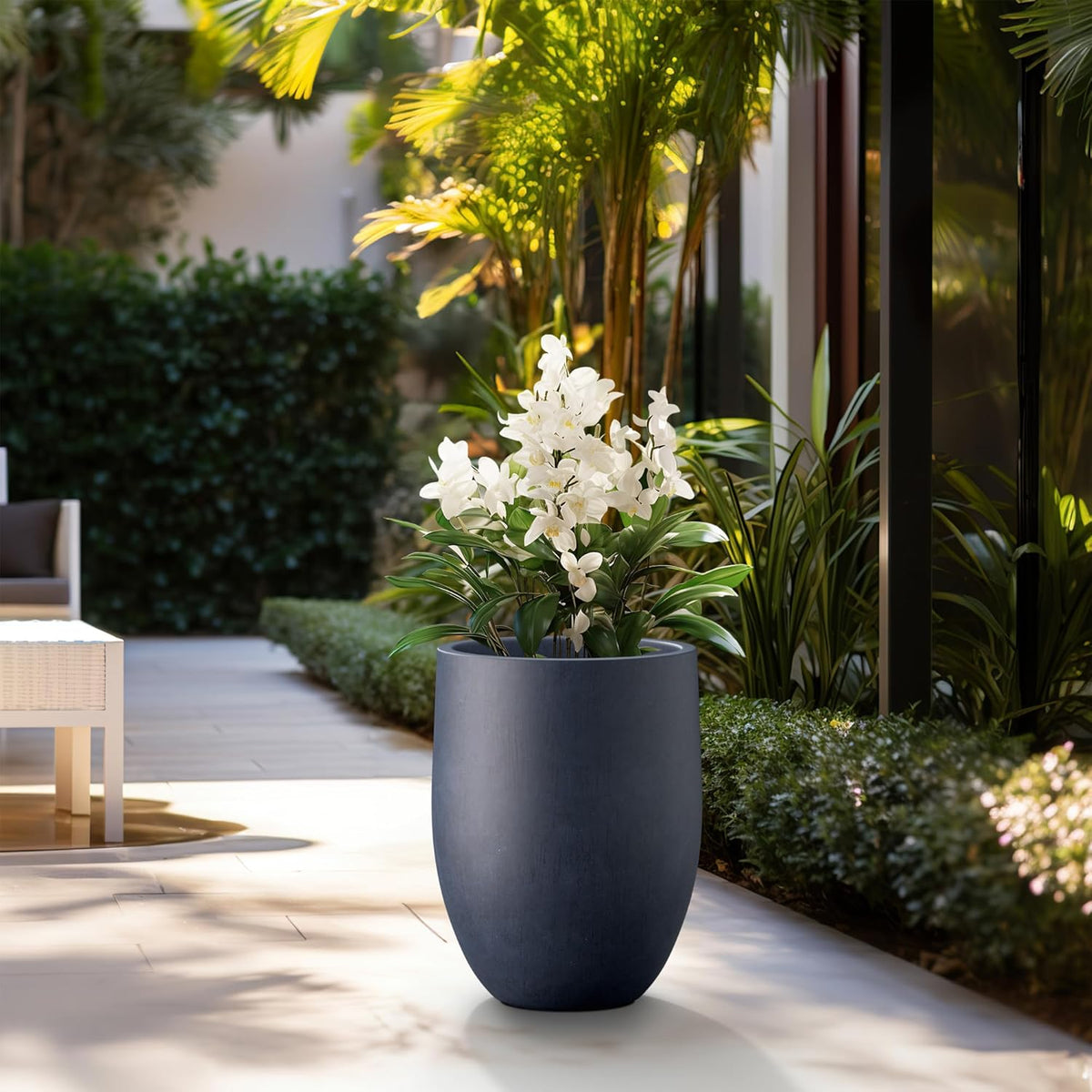 Kante Tall Concrete Planter, 21.7-Inch Height Antique Blue Large Indoor Outdoor Plant Pot with Drainage Hole for Patio Garden Home, Modern Decor for Flowers and Tree