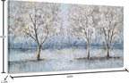 NdcSkyArt Blue Grey Tree Paintings Hand Painted Canvas Wall Art with Gold Foil Modern Abstract Grey Contemporary Rustic Farmhouse Family Tree Landscape Pictures Scenery Artwork
