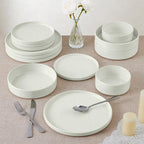 E-far Dinnerware Sets for 8, 24-Piece Stoneware Plates and Bowls Set, Modern Kitchen Dinning Dishware, Chip and Scratch Resistant, Microwave & Dishwasher Safe, Speckled White