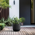 Kante Round Fulted Planter, 11 Inch Dia Large Concrete Plant Pots with Drainage Hole and Rubber Plug, Modern Decor for Indoor Outdoor Plants, Flower, Black