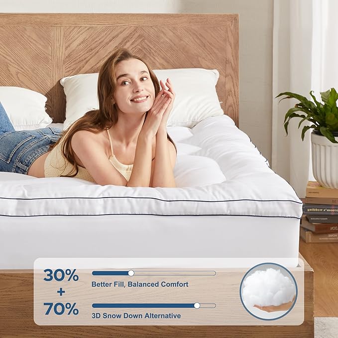 BEDLORE Twin Mattress Topper, Thick Pillow Top Pad for Back Pain Relief, Cooling Soft Mattress Cover with Deep Pockets 6-15 inch