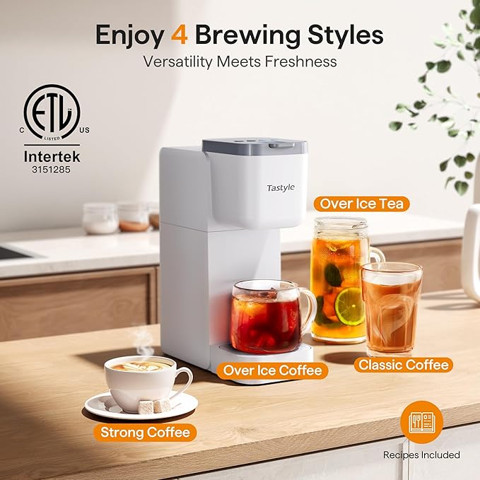 Single Serve Coffee Maker for K Cup, Ground and Tea, Hot and Iced Coffee Machines with Bold Setting, 6 to 16 Oz Brew Sizes, Compact for Small Spaces, White (2.0 Version)