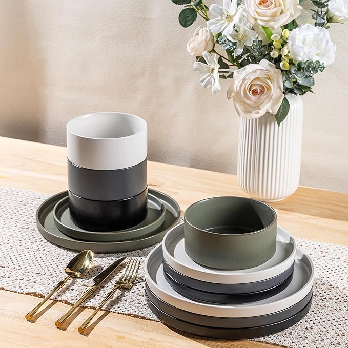 GBHOME Ceramic Dinnerware Sets for 4, Stoneware Plates and Bowls Sets, Chip and Scratch Resistant Dishes, Dishwasher & Microwave& Oven Safe Dishes sets, Reactive Glaze-Colorful