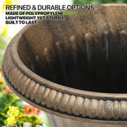 Magshion 20" Urn Planters for Outdoor Plants, Large Decorative Front Porch Planters Set of 2, Weatherproof Tall Plastic Flower Pots for Garden, Patio & Entryway Décor, Antique Brass