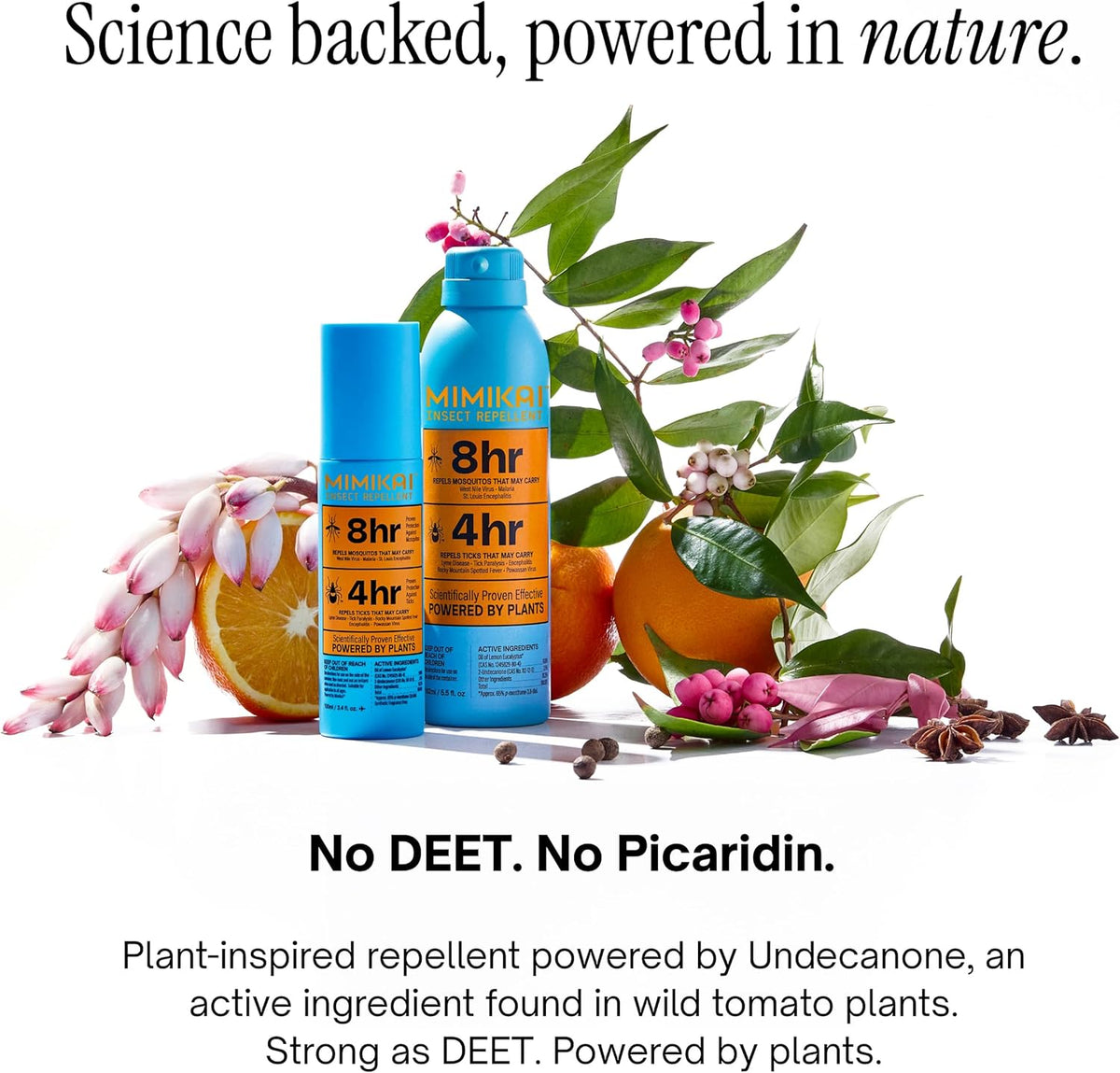 Mimikai Mosquito and Tick Repellent, DEET-Free for Skin and Outdoor Use, Non-Toxic, Plant-Powered Skincare, 3.4oz Pump Spray