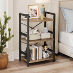 Homeiju Bookshelf, 3 Tier Industrial Bookcase, Metal Small Bookcase, Rustic Etagere Book Shelf Storage Organizer for Living Room, Bedroom, and Home Office(Light Coffee) Patent Pending D29873033
