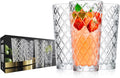 Glaver's Drinking Glasses Set of 4. Tall Highball Glasses. 14oz. Textured Diamond Cut Elegant Drinking Glass Cups - Kitchen Glassware for Water, Iced Tea, Juice, Cocktail.