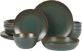 Bloomhouse - Oprah's Favorite Things - Palermo Sun Double Bowl Stoneware Reactive Glaze Plates and Bowls Dinnerware Set - Agave Blue, Service for Four (16pcs)