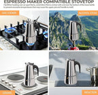 2 Cup 100ml Moka Pot Stainless Steel Espresso Coffee Maker Stovetop Percolator Coffeemaker Italian Classic Style Brewing Greca Cafe Mocha Machine for Cafeteras Lover Camping Travel and Home Use 3.3oz