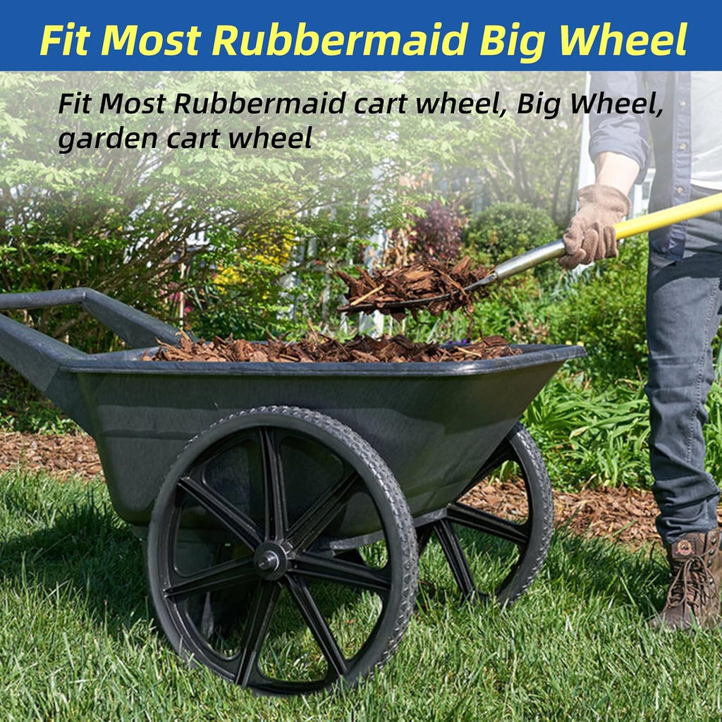 20" Flat Free Tire and Wheel, with 3/4" & 5/8" Bearing, 2.45" Centered Hub, Replacement Wheel For Rubbermaid Wheelbarrow, Garden Yard Cart, 2 Pcs