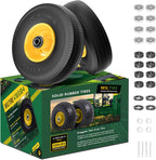 (2 Pack) 4.10/3.50-4 Flat Free Tire and Wheel 10-Inch Solid Wheel Replacement with 5/8 Extra 3/4 &1/2 Bearings,2.2" Offset Hub -Compatible with Hand Truck,Wheelbarrow(Wave,Yellow)