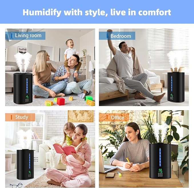 6L Humidifiers for Bedroom Large Room Home, Cool and Warm Humidifier for Plants Mist Top Fill Desk Humidifier Essential Oil Diffuser, Quiet Humidifiers with Adjustable Mist,360°Nozzle-Black