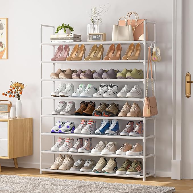 8 Tier Shoe Rack Organizer Large Shoe Storage Rack for Closet Entryway Shoe Holder Space Saving Shoe Shelf Shoe Stand Tall Shoe Tower Metal Shoe Rack Holds up to 32-40 Pairs of Shoes