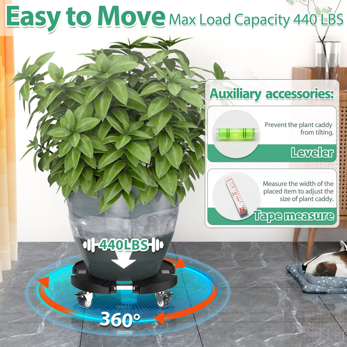VANCASTLE Plant Caddy with Lockable Wheels 15-22'' Adjustable Plant Stand