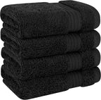 Cotton Paradise 100% Cotton Turkish Washcloth Set for Bathroom, 4 Piece Soft Absorbent Small Hand Face Towels Wash Rags, Black