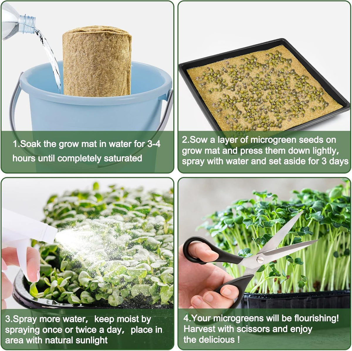 1 Roll 10" X 157" Microgreen Grow Mat Natural Fiber Grow Mats Microgreens Grow Kit Hydroponic Pads Indoor Organic Production for Microgreen Starter Tray Wheatgrass Sprouts