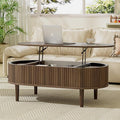 EAG Fluted Lift Top Coffee Table with Hidden Compartment, Modern Oval Coffee Table with Storage, Fully Wood Center Table for Living Room, Office, Walnut