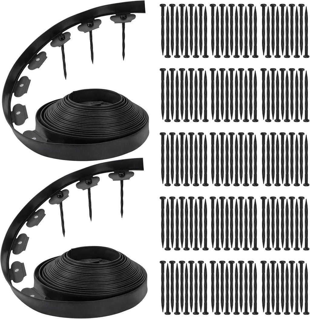 Bonviee 1.5” x 100’ Landscape Edging Kit, Garden Edging Coil with 150 Pcs Spikes, No Dig Lawn Border Design