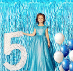 GOER 3.2 ft x 6.5 ft Metallic Tinsel Foil Fringe Curtains Party Photo Backdrop Party Streamers for Birthday,Graduation,New Year Eve Decorations Wedding Decor (5 Pcs,Wavy Light Blue)