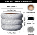 SQOWL Ceramic Planter - 10 Inch Ceramic Plant Pot Indoor, Round Planter with Drainage Hole, Modern Flower Pots Outdoor, Home Living Room Garden Decor, Gardening Gifts, Black and White