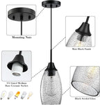 Mini Glass Pendant Light 1-Light 4.72" Handblown Black Seeded Clear Glass Shade,with Matte Black Metal Adjustable Cord Ceiling Light Fixture for Kitchen Island Sink