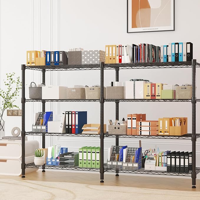 Homdox Heavy Duty Storage Shelves, 4 Tier Wire Shelving Unit, Adjustable Metal Shelves for Storage, Garage Rack Pantry Shelves Kitchen Shelving, 18"x72"x60", Black