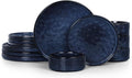 LIANYU 12 Piece Dinnerware Sets for 4, Stoneware Dish Dinner Set, Kitchen Dining Plates and Bowls, Ceramic Tableware Dishware, Microwave & Dishwasher Safe, Cetacean Blue