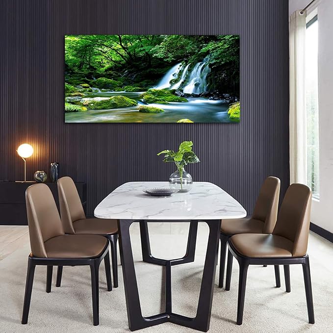arteWOODS Waterfall Canvas Wall Art Living Room Decoration Large Nature Picture Artwork Modern Landscape Painting Green Forest Prints for Kitchen Office Wall Decor Home Decorations 29" x 58"