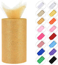 Glitter Tulle Rolls 6” by 50 Yards Sparkle Tulle Fabric Ribbon Sequin Tulle Netting Rolls for DIY Tutu Skirt Wedding Birthday Party Decoration (Gold)