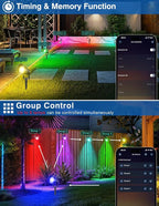 Spot Lights Outdoor, Smart RGBW LED Color Changing Landscape Lights with APP and Remote Control, Music Mode, DIY Scenes, Timing, IP65 Waterproof Spotlights Plug in for Yard Garden, 2 Pack